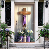 Lofaris Vase Floral Wood Cross He Is Risen Easter Door Cover